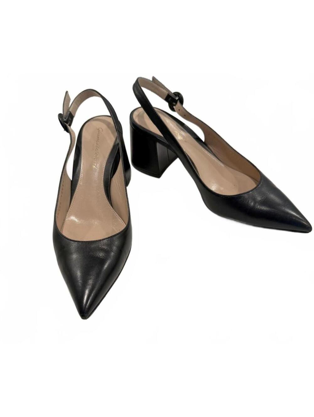 Gianvito Rossi Black Leather Pointed Toe Slingback Block Heel Pumps Size 36/6